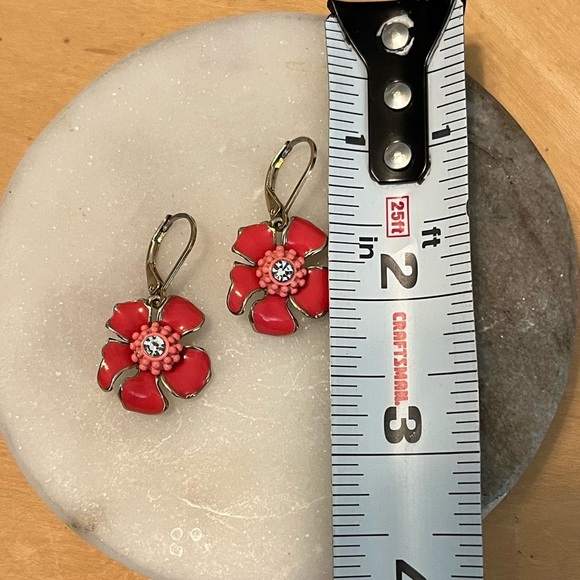 Coral Orange Enamel Floral Drop Earrings Gold Tone - Picture 10 of 12
